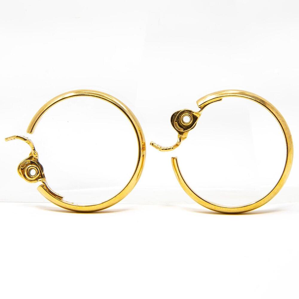 Vintage Signed Monet Classic Hoop Dangle Clip On Earrings Gold Tone 1.25" Wide